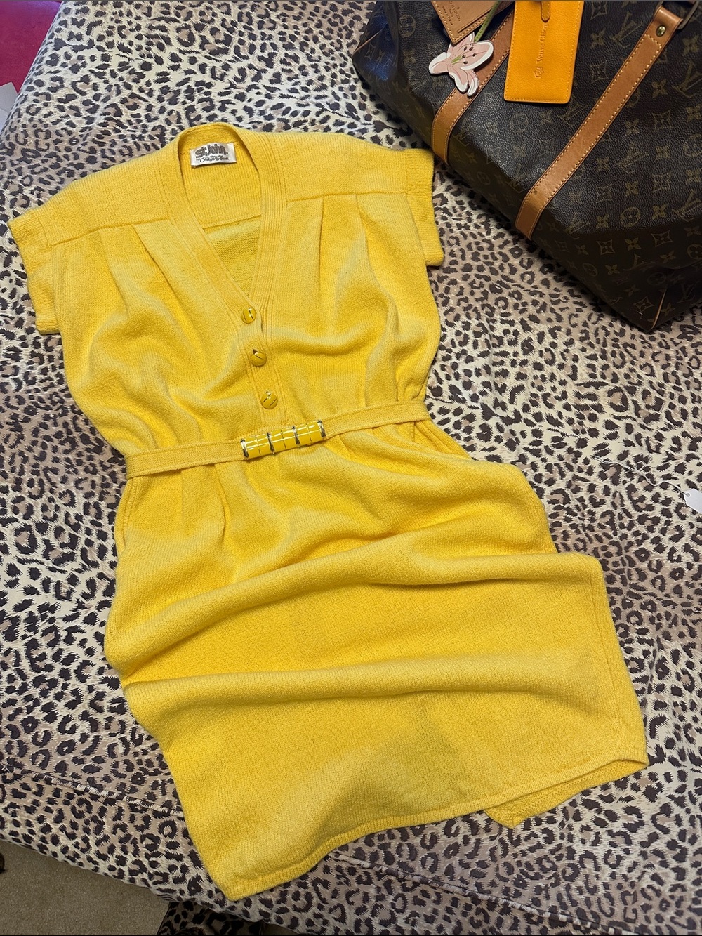 Stunning vintage St. John for Saks Sunny Yellow Belted Knit Dress
